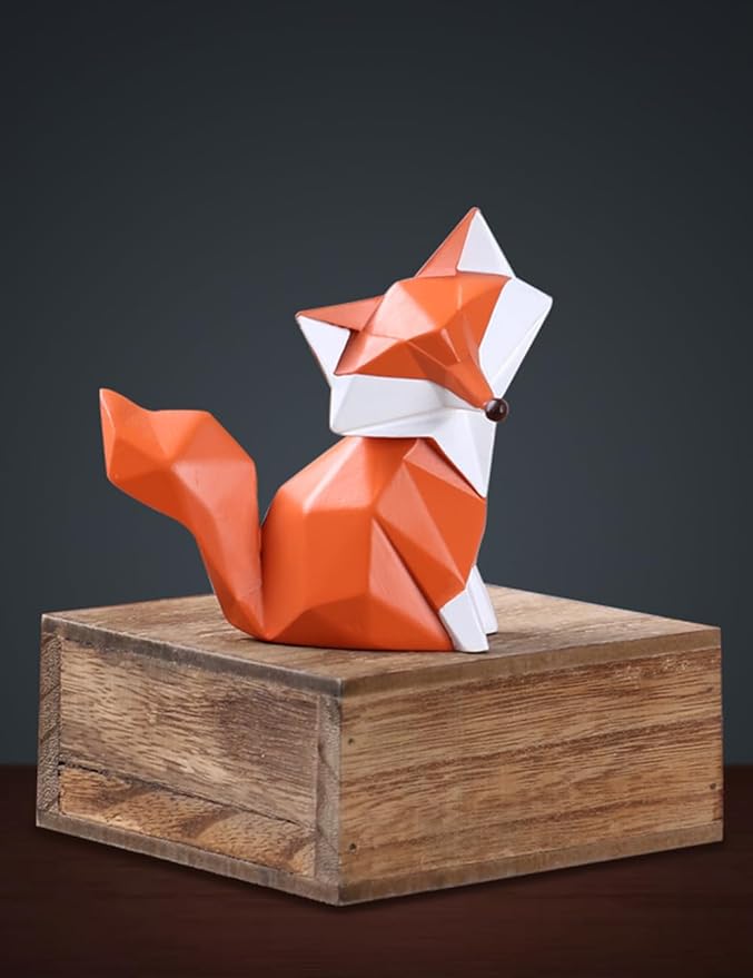 HAUCOZE Fox Statue Figurine Modern Animal Sculpture Home Decor Geometric Art Gift for Shelf Desk Living Room 4.0 Inch