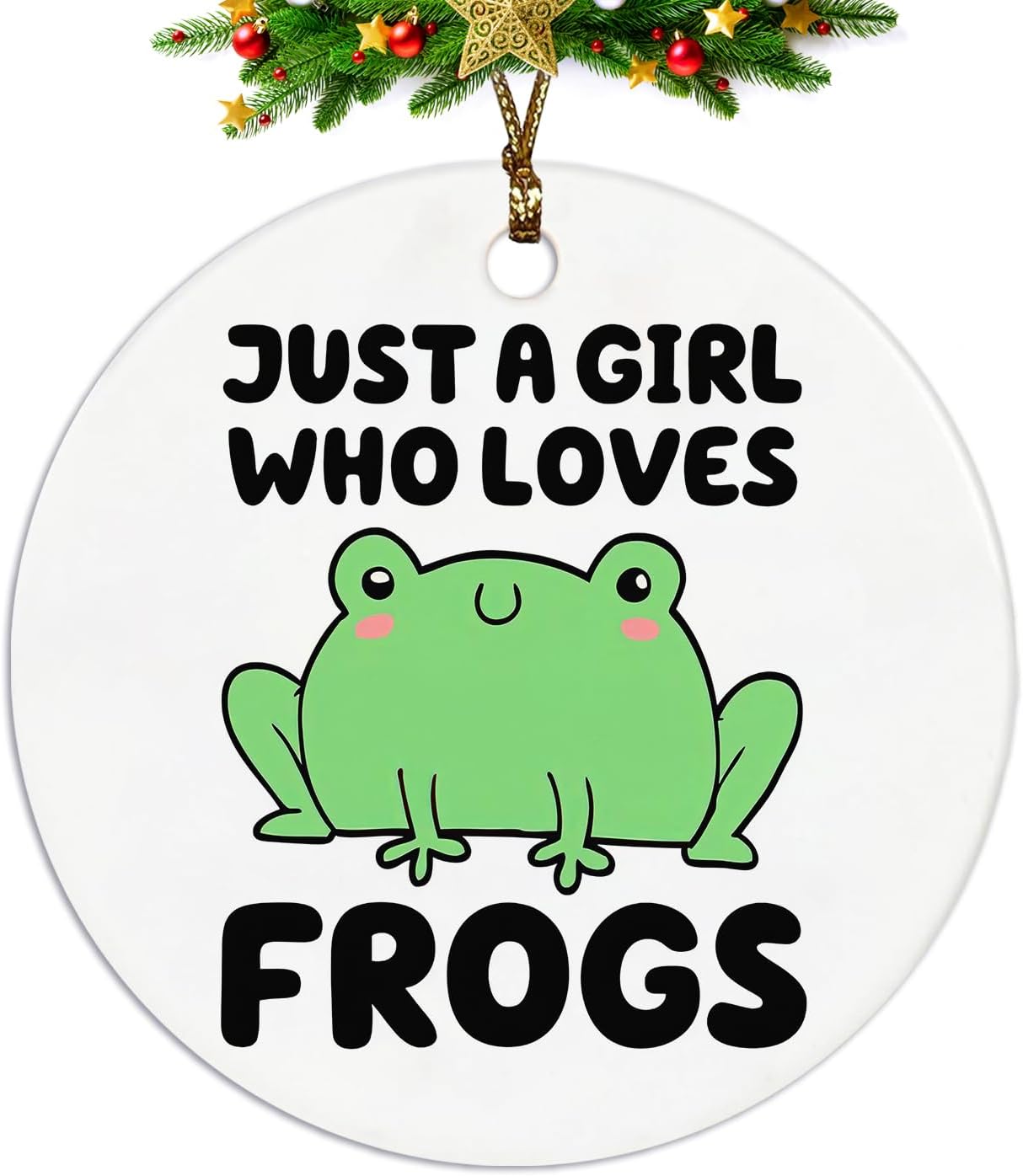 Frog Ornament, Ceramic Christmas Xmas Keepsake Decoration for Frog Lovers