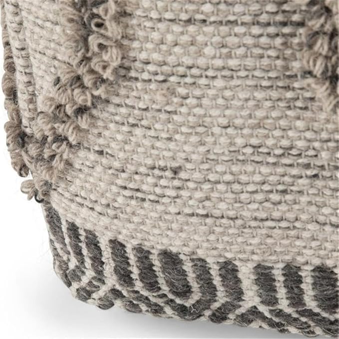 SIMPLIHOME Sweeney Square Pouf - 18 inch Wide Upholstered Wool and Cotton Handloom Woven Ottoman in Grey and Natural, Boho-Style Footstool, Extra Seating or Accent Piece for Living Room, Assembled