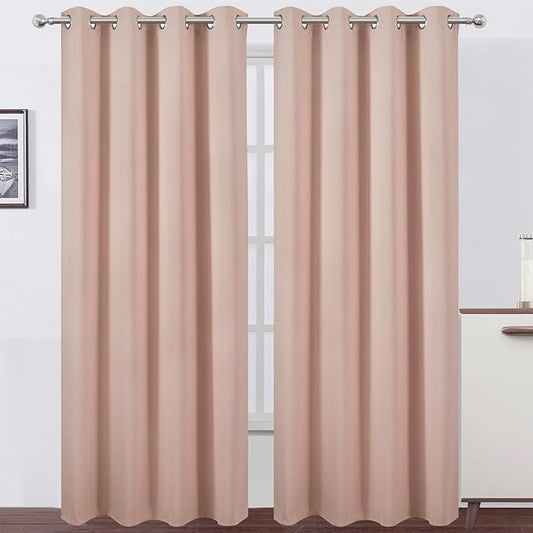 LEMOMO Blackout Curtains 66 x 84 inch/Blush Curtains Set of 2 Panels/Thermal Insulated Room Darkening Bedroom Curtains