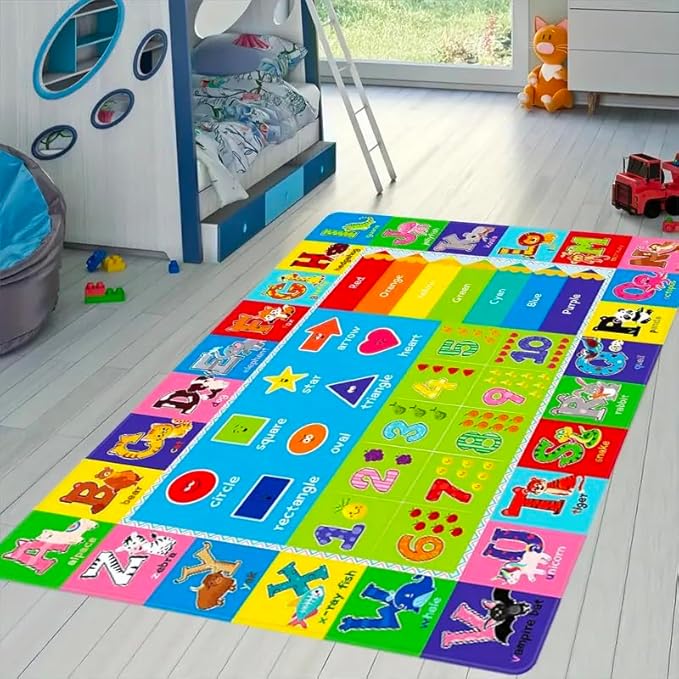 ABC Carpet,Kids Carpet for Playroom, Classroom Floor Play Mat for Kids,Preschool Rugs wtih ABC, Numbers, Animals, Extra Large Thick (59X39.4 Inch)