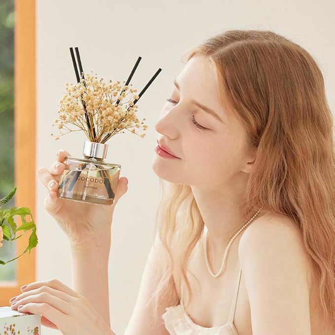 COCODOR Preserved Real Flower Reed Diffuser/Refreshing Air / 6.7oz(200ml) / 2 Pack/Reed Diffuser Set, Oil Diffuser & Reed Diffuser Sticks, Home Decor & Office
