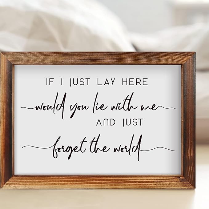 CHDITB If I Just Lay Here Framed Wood Sign Plaque(16"×11"), Wooden Wall Table Sign Home Decor with Inspirational Quotes, Minimalist Wall Art Sign for Bedroom Living Room Farmhouse Housewarming Gift
