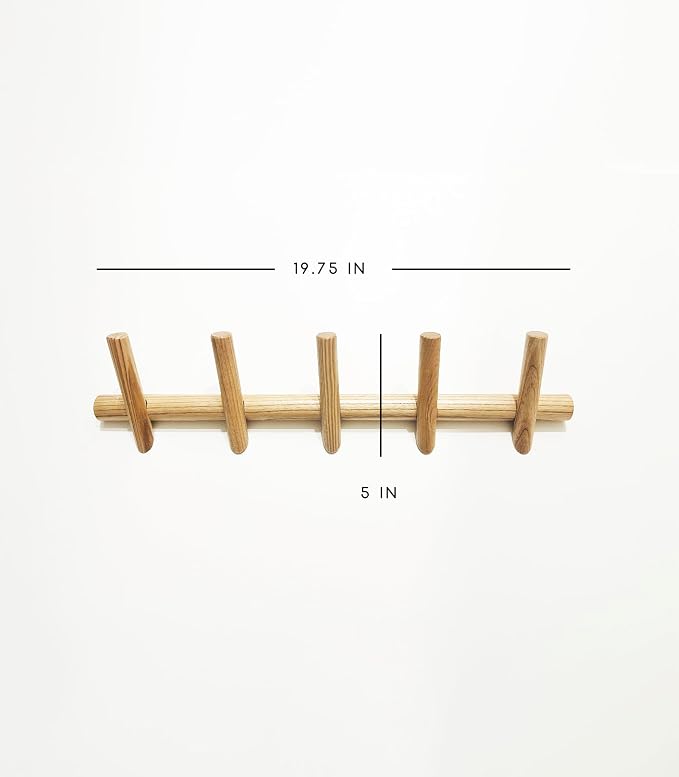 Modern 5-Hook Wooden Coat Rack, Decorative Coat Rack wall Mount for Bags, Hats, Purse, Heavy Duty, Sturdy (Ash White)