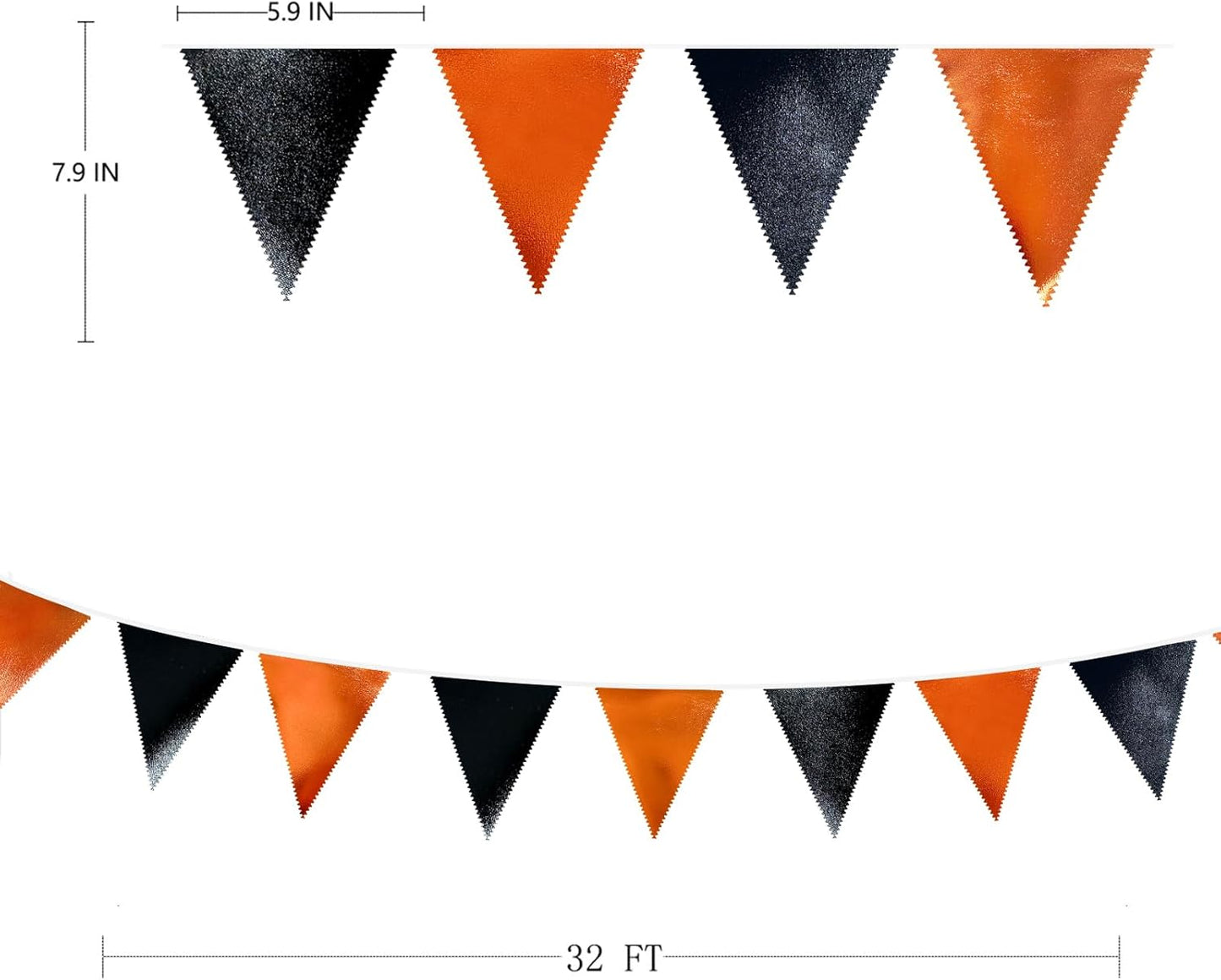 Black Orange Party Decoration Metallic Fabric Triangle Pennant Banner Flag Bunting Garland for Graduation Halloween Fall Autumn Thanksgiving Birthday Wedding Baby Shower Bridal Shower Party Supplies