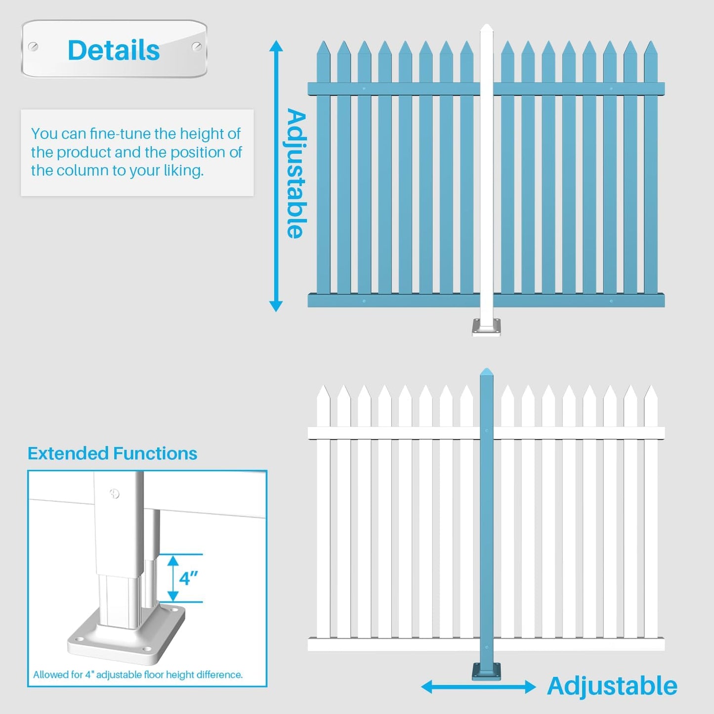 Patio Vinyl Picket Fence Post Kit 30" High for Straight PVC Decorative Fence, Installed in Muddy Floor & Cement Ground, White Fence Column Accessories for Outdoor Front Yard Garden Dog Fence Panel