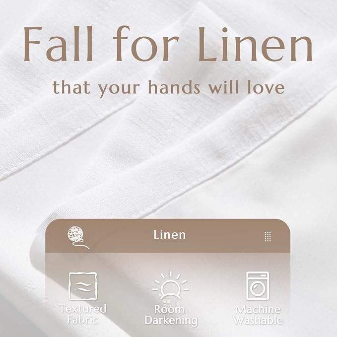 jinchan White Linen Curtains 90 Inch Long 2 Panels, Light Filtering Non See Through Privacy Window Curtains Farmhouse Textured Light Locking Drapes for Bedroom Living Room Darkening, 50x90 Inches