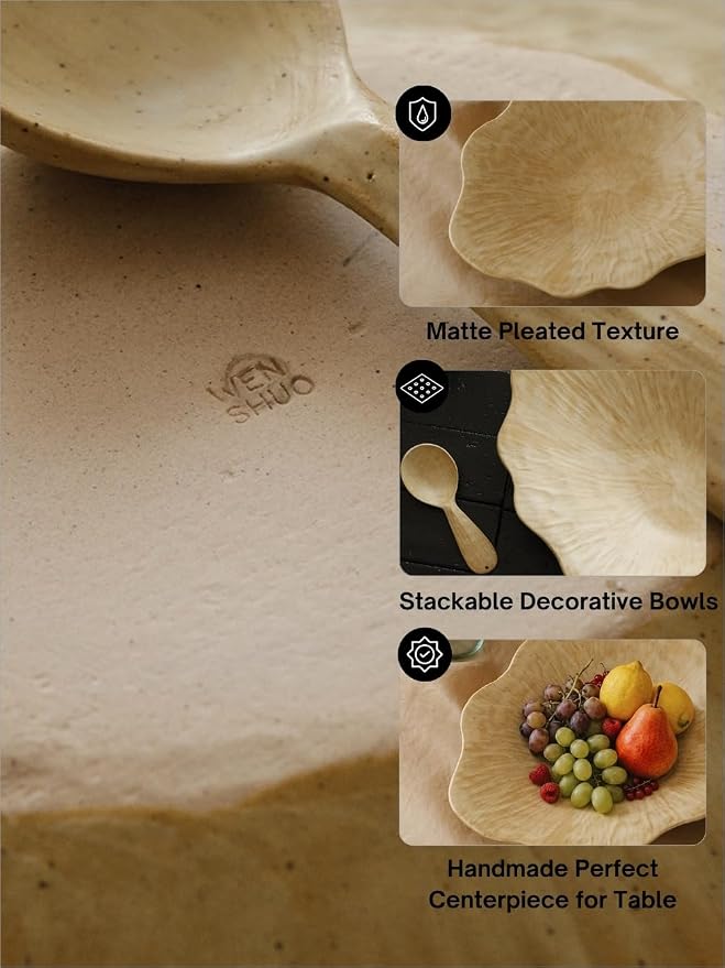 WENSHUO Stoneware Fruit Bowl for Kitchen Counter,Large Decorative Bowls for Home Decor,Handmade Perfect Centerpiece for Table, Island,or Counter,Matte Curd Color Reactive Glaze 13.5" L × 10" W