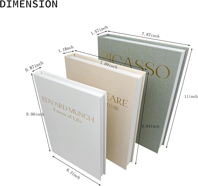 Decorative Books for Home Decor-Set of 3 Linen Aesthetic Fake/Faux Books for Coffee Table/Bookshelf/Mantel Shelf Decoration, Hidden Photo or as Keepsake Storage Box