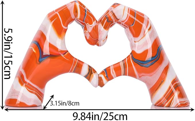 DOVDOV Colourful Hand Heart Decoration, Hand and Heart Statue, Love Finger Sculpture Wedding Decoration, Orange Resin, Modern, Tabletop, 9.8"L x 3.1"W x 5.9"H