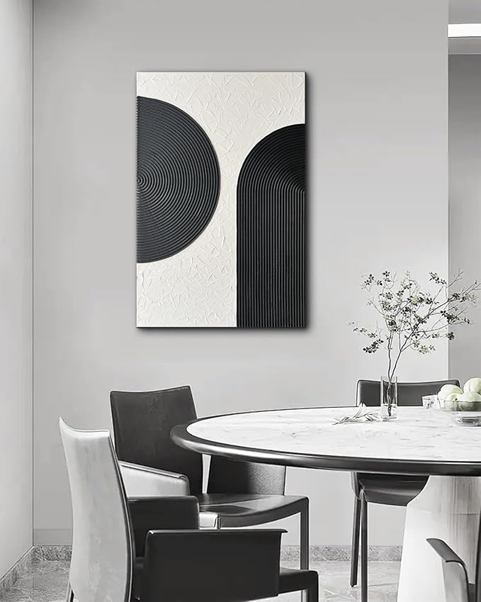 Creespi Black and White Wall Art 24x36 inch,Hand Painted Abstract Textured Wall Art Oil Painting,Modern Minimalist Canvas Art Painting for Wall Decor
