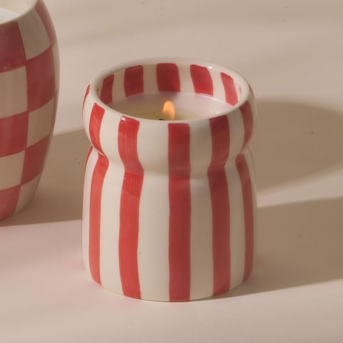 Paddywax Cabana Hand-Painted Scented Candle in Ceramic Reusable Food Safe Jar, Clean-Burn Soy Candle with Approx. 42 Hour Burn Time, Red – Hibiscus Bay, 6.5 oz