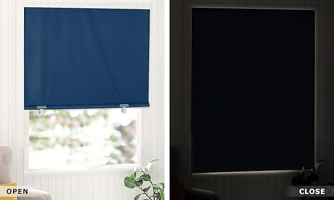 LazBlinds 100% Blackout Roller Shades, No Tools No Drill Cordless Blinds for Windows, Thermal Insulated UV Protection Privacy Window Shades for Bedroom (36''W x 72''H, Navy Blue)