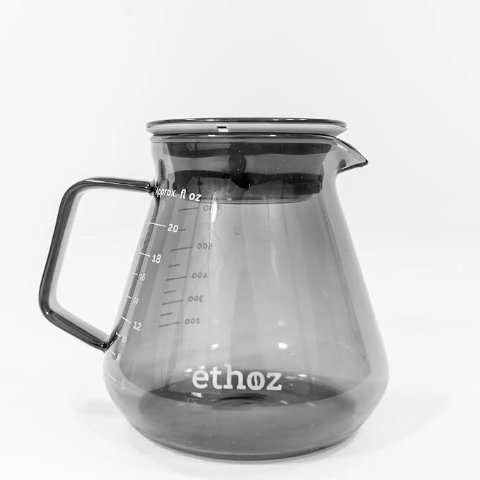 Ethoz® by Planetary Design Glass Carafe – Borosilicate Glass Pitcher for Brewing & Serving. Ergonomic Design, Calibrated Measurements, and Temperature-Resistant Durability.