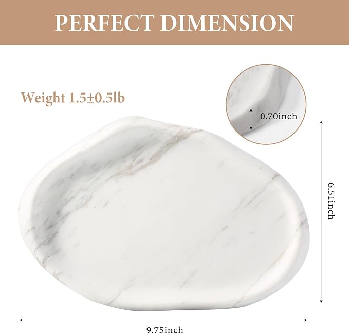 Koville Luxurious Natural White Marble Vanity Tray, Cloud Shape Serving Stone Key Tray for Home Decor, 10" x 7" Marble Storage Trays for Bathroom, Stone Plate Holder for Perfume, Candle and Jewelry