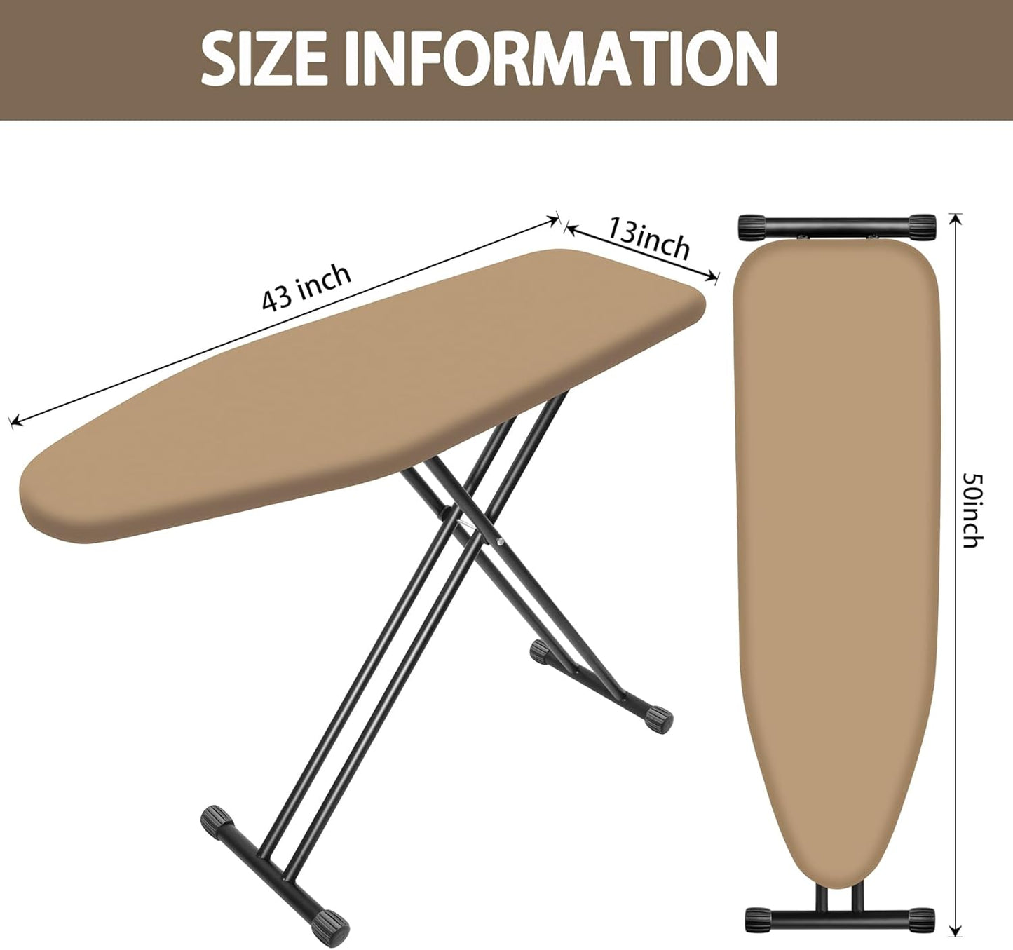 Ironing Board with Heat Resistant Cover, 43x13 Compact and Space Saver Iron Board,Height Adjustable,Easy to Fold,Stable Structure