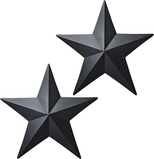 JoyEvy 15.5” Black Barn Star Wall Decor,Metal Stars for Outside Rustic Vintage Western Country Farmhouse Home Wall Decoration,Texas Stars for House Art Décor(Set of 2)