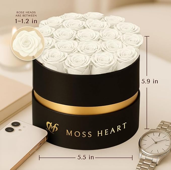 20 Mini Preserved Roses, Round Luxury Gift Box, Real Forever Roses Last 1+ Year, Premium Romantic Gift for Women, Wife, Girlfriend, Mother’s Day, Birthday, Anniversary, Valentine’s Day