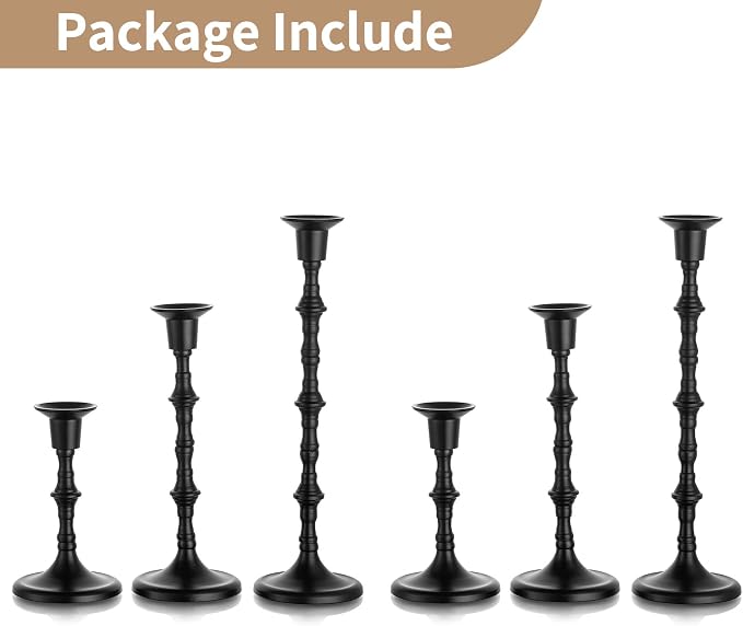 NUPTIO Candle Stick Holders for Centerpeice: Set of 6 Matte Black Taper Candlestick Holders - Bulk Antique Tall Candleholder for Easter Shabbat Table Fireplace Decor