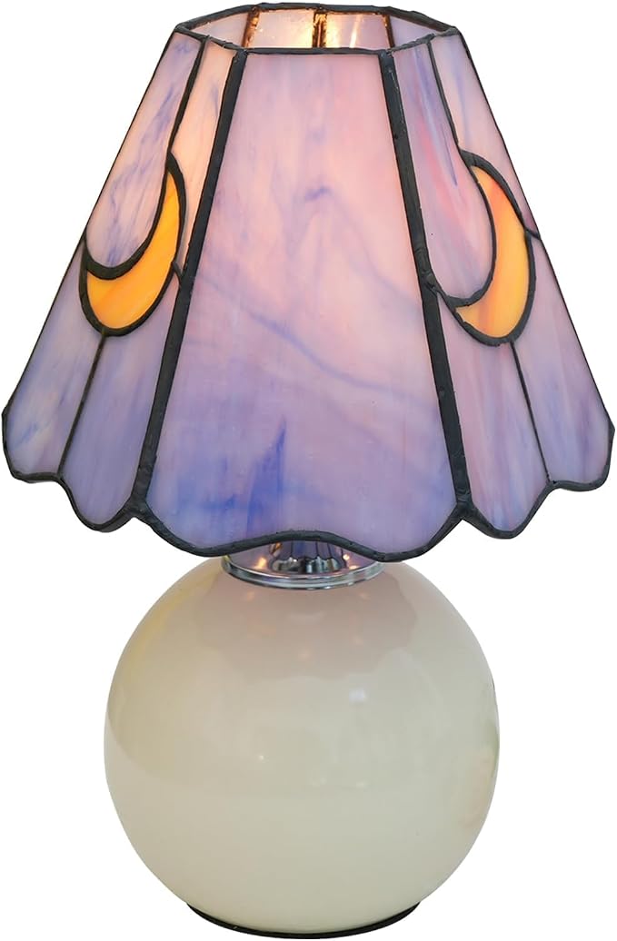 Tiffany Style Moon Mushroom Stained Glass Table Lamp Cute Small Table Lamp Bedroom Bedside lamp Living Room Dining Room Office Decoration Desk lamp Home Decoration Creative Gift Scene Props