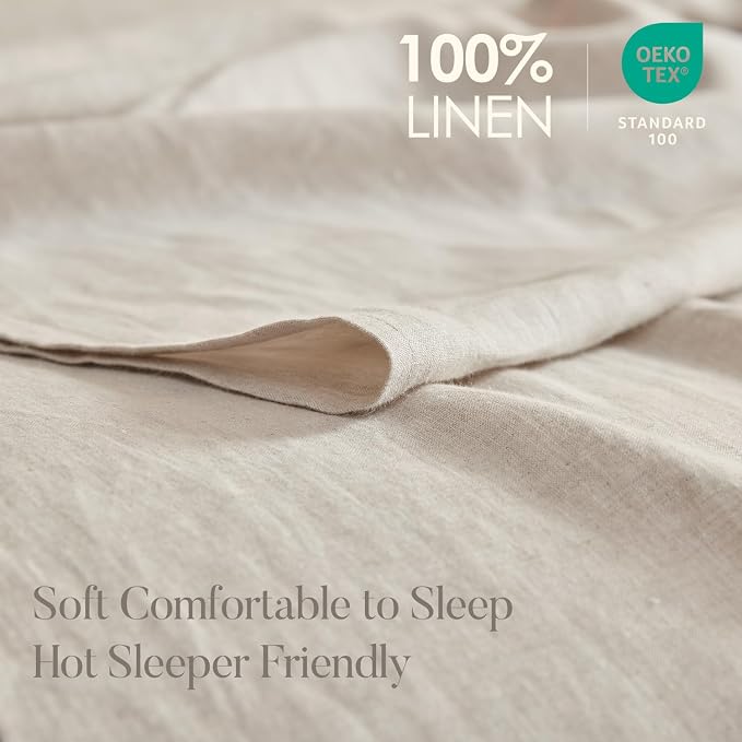 DAPU 100% Linen Pillowcases 20x30 Inches Pillow Cases (Pack of 2) with Envelope Closure, Stone Washed Breathable and Cooling (Natural Linen, Queen)