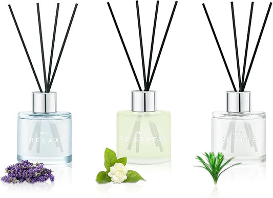 3 Pack Fragrance Reed Diffuser, 50ML Lavender Honey Jasmine White Tea Lemongrass Ginger Aromatherapy Diffuser Set with 12 Black Fiber Sticks,Air Freshener for Bedroom Bathroom Office