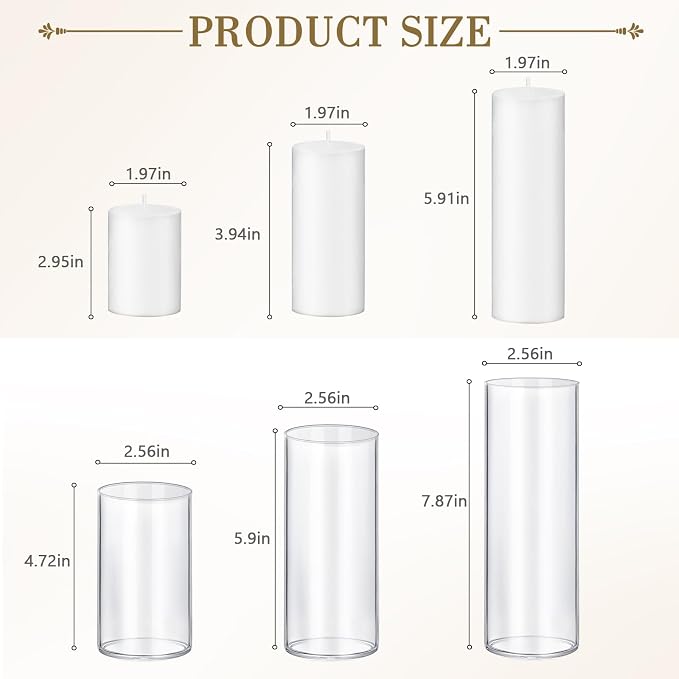 72 PCS Ivory White Pillar Candles with Glass Candle Holders Clear Hurricane Candle Holders Glass Cylinder Vases for Centerpieces Wedding Party, Event, Home Office (36 Candles+36 Candle Hoders)