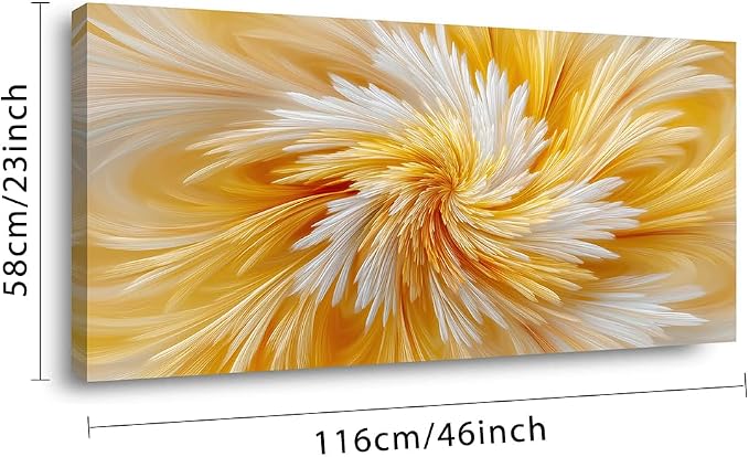 Ggaafet Yellow Abstract Wall Art for Living Room Canvas Painting Prints Warm Soft Radial Feather Art Deco Modern Artwork Office Bedroom Family Room Decor Large