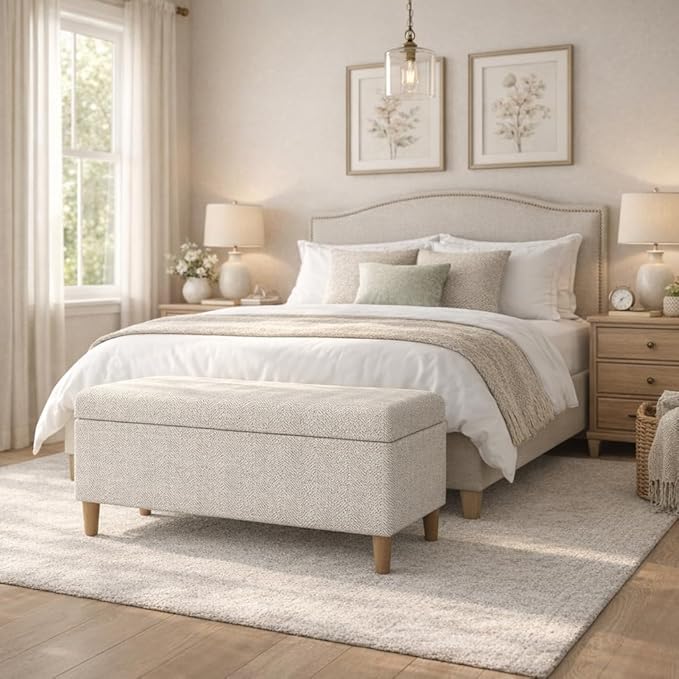 HomePop Malmo 36" Storage Bench - Cream Chevron Woven