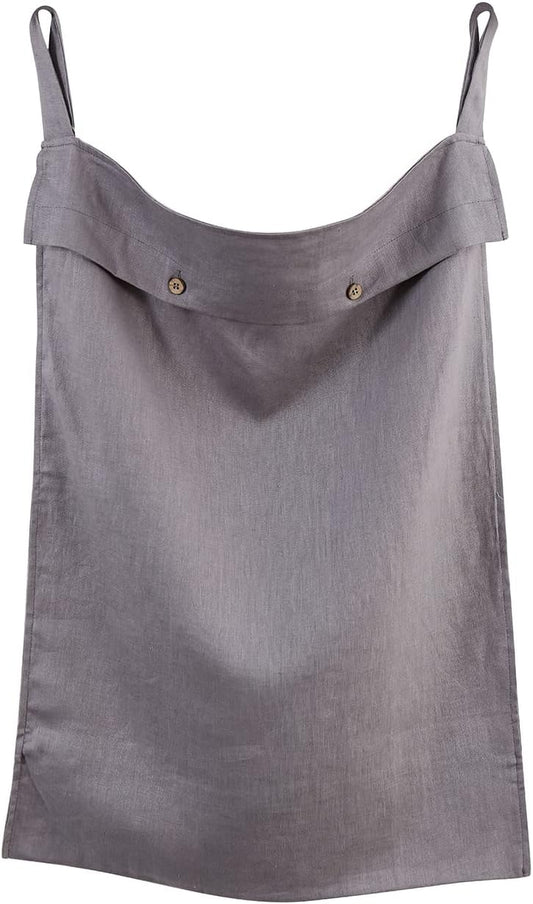 Linen Hanging Laundry Bag, 100% Linen Over The Door Laundry Hamper with Buttons and Zipper, Space Saving Door Hampers for Laundry Dirty Clothes Home Travel, Grey