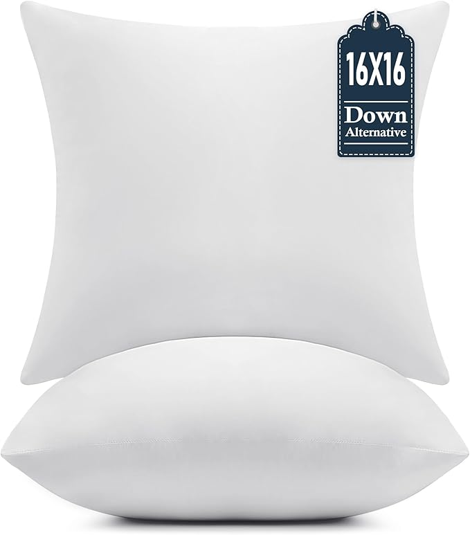 puredown® 16x16 Throw Pillow Inserts Set of 2 – Supportive & Fluffy Down Alternative Pillow Forms for Couch, Sofa & Bed, Indoor Decorative Cushion Stuffer