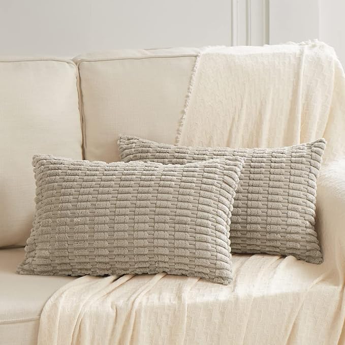 Fancy Homi 4 Packs Decorative Throw Pillow Covers for Living Room Couch Bed, Modern Farmhouse Boho Home Décor Accent Cushion Case, 24" x 12" (Pack of 4), Taupe