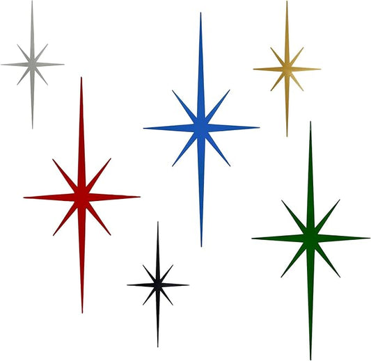 4 Pack Metal Star Wall Art 8 Pointed Starburst Wall Decor Set with 2 Large & 2 Small Pieces Mid Century Celestial Metal Wall Sculpture for Bedroom Living Room Office Gallery Wall