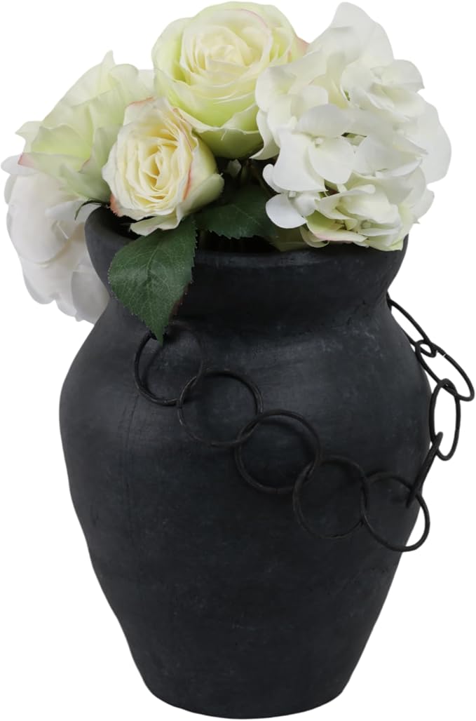 10x8 Rustic Terracotta Vase with Chain, Black