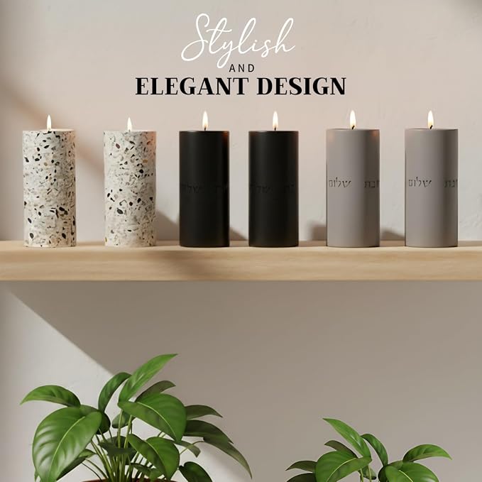 SURI Concrete Shabbat Candle Holders in Black | Jewish Judaica Gift Set with Modern Shabbat Candle Holders | Tall & Short, Ideal Shabbat Set for Tea Lights (Tealights not Included)