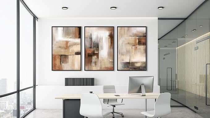 ASDCEUTICALS Large Canvas Wall Art - Brown and Beige Abstract Pictures for Living Room Vintage Wall Decor Retro Rustic Paintings Black Float Framed for Bedroom Dinning Room 20" X 28" X 3 pcs