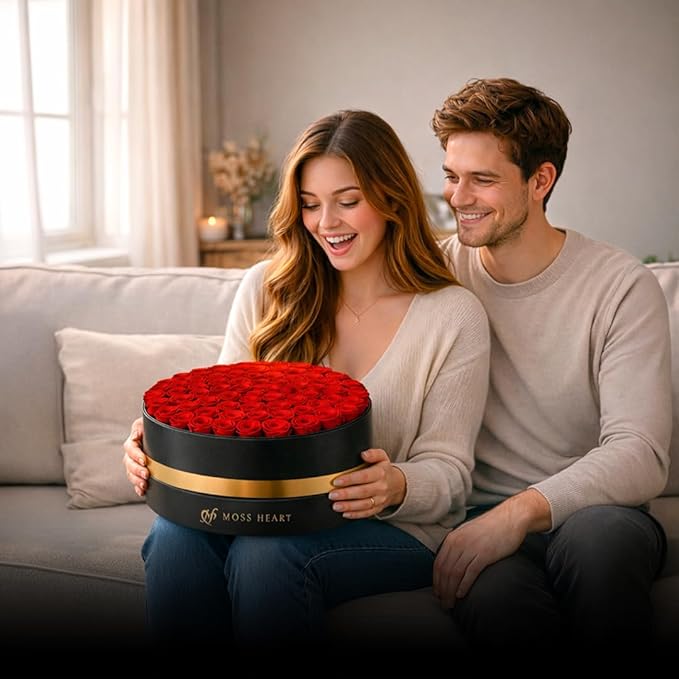 100 Petite Preserved Roses, Large Round Shaped Box, Real Forever Roses Last 1+ Year, Romantic Gift for Women, Wife, Girlfriend, Mother’s Day, Birthday, Anniversary, Valentine’s Day