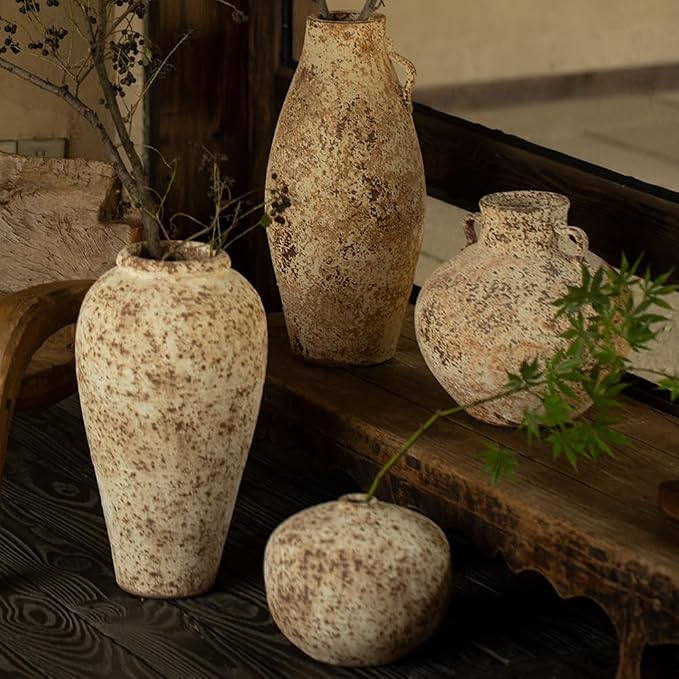 Ceramic Rustic Farmhouse Vase,Extra Large Terra Cotta Vase, Huge Pottery Decorative Flower Vases for Living Room Entryway Table Centerpiece Decor(12.5'' X 7.8'' x 7.8'') (Castle)