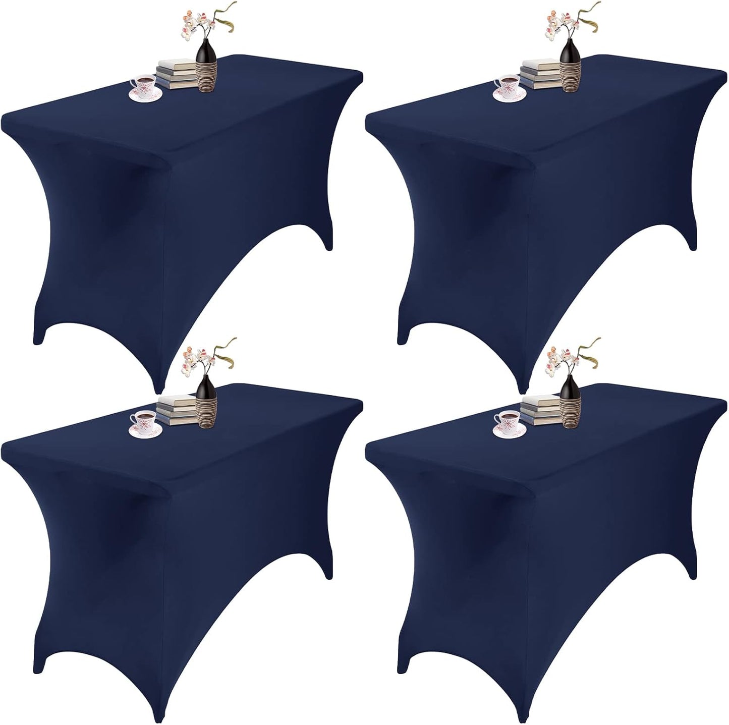 4Pack Spandex Waterproof Table Covers 4ft，Spandex 4ft Waterproof Table Cover for Party,Wedding, Banquet, and Events(Navy)