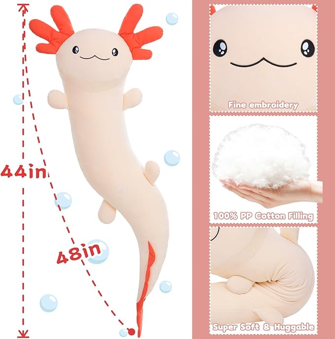 MaoGoLan Giant Axolotl Plush Toy Stuffed Animal, Huge Axolotl Body Pillow for Kids Girl Boy, Big Salamander Plush Glow in the Dark, Birthday Easter Baby Shower Party Gifts Decor Pink