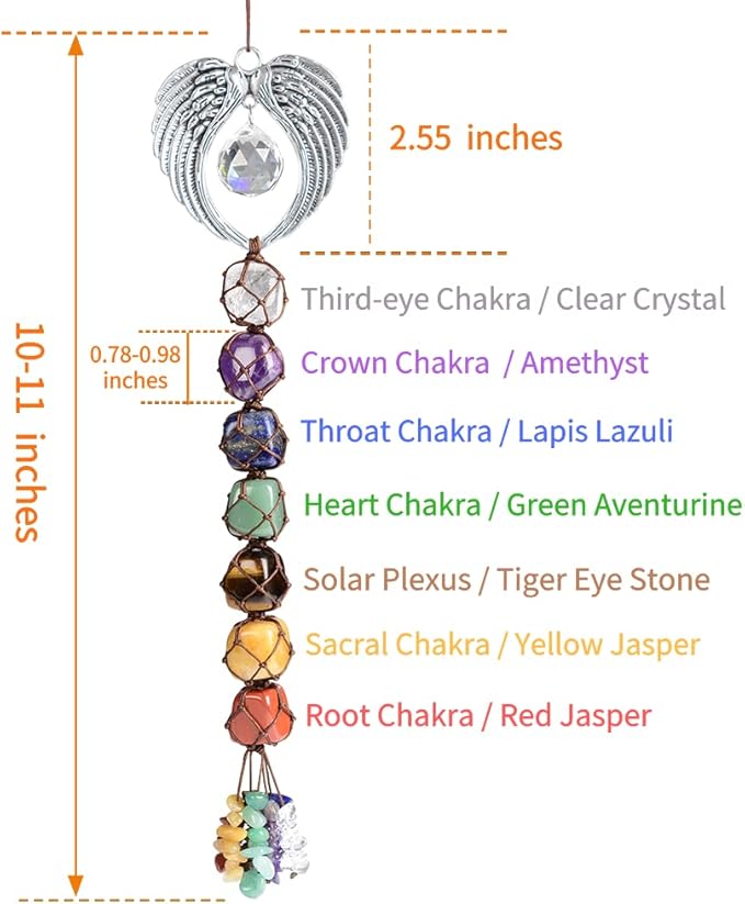 Anjiucc Handmade Crystal Window Car Hanging Ornaments 7 Chakra Home Decoration Feng Shui Ornament Yoga Meditation Car Decoration (Angel)