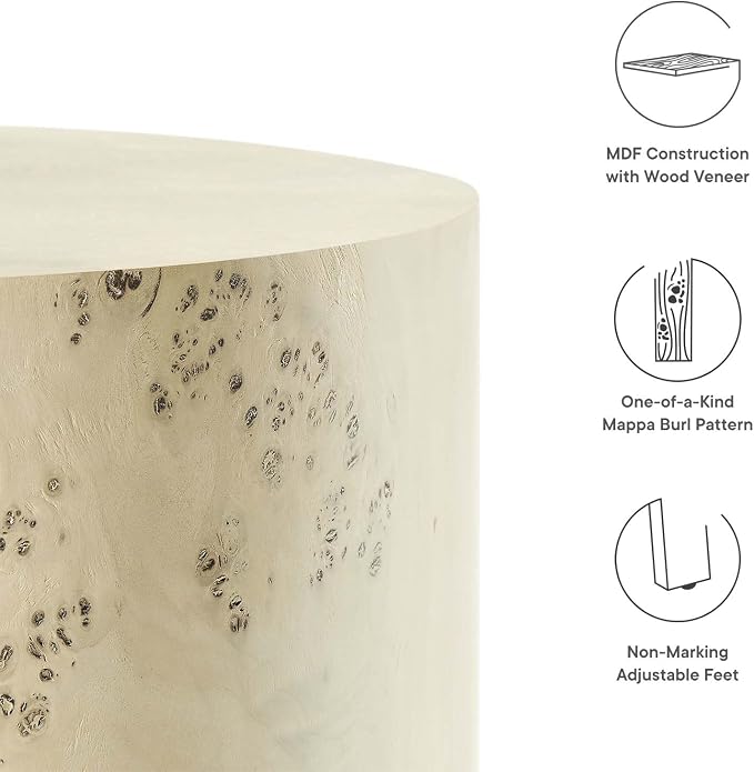 Modway EEI-6271-BLB Cosmos 16" Round Burl Wood Side Table, Bleached Burl