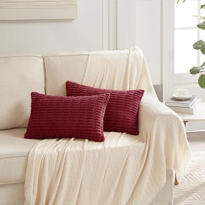 Fancy Homi 4 Packs Decorative Throw Pillow Covers for Living Room Couch Bed, Modern Farmhouse Boho Home Décor Accent Cushion Case, 20" x 12" (Pack of 4), Burgundy