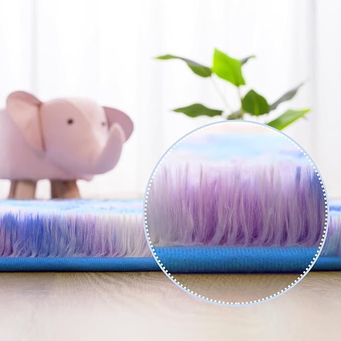 AROGAN 2x6 Feet Soft Runner Rugs for Bedroom Plush Fluffy Rug, Shag Furry Area Rug Carpet Non Shedding for Nursery Children Kids Girls Room Home Hallways Decorative, Blue and Purple