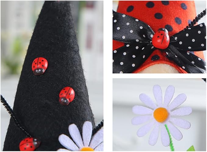 Eimilaly Daisy Ladybug Gnome Decorations for Home, Tomte Gnomes Decor Set for Holiday Ornaments or Other Theme Party Gnome Decor - 2PCS
