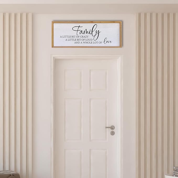 Family A Little Bit Of Crazy Sign Wall Decor 32"×12" Rustic Farmhouse Living Room Large Soild Wood Framed Hallway Hanging Sign Aesthetic Inspirational Quotes Entryway Home Wall Art (Wood)