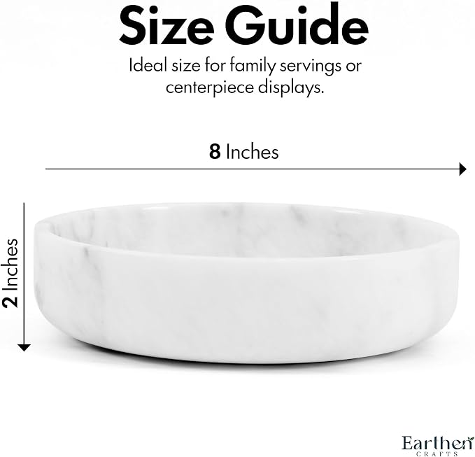 Marble Serving Bowl 8" Inches White Fruits and Vegetables Bowl for Kitchen Counter, Modern Decorative Entryway Table Accessories and Candy Bowl