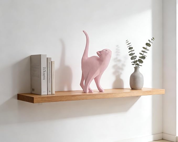 Pink Cat Statue Modern Abstract, Home Office Shelf Decor, 7-Inch Vibrant Assorted Colors, Easy to Match Any Decor Style