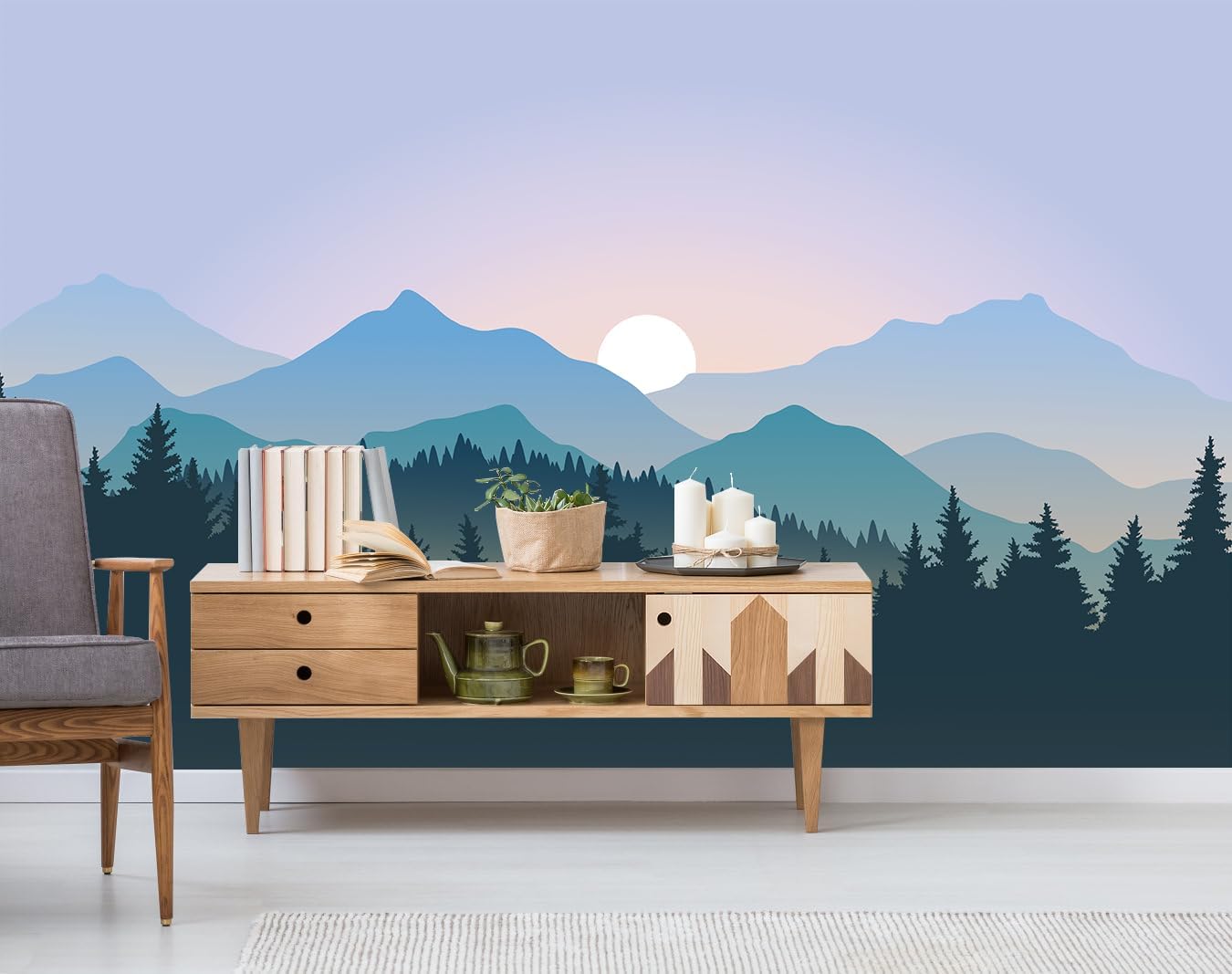 Natural Mountain Forest Landscape Wallpaper Mural for Living Room, Bedroom, Dinning Room, Large Background Waterproof Wall Decor(Not Peel and Stick)