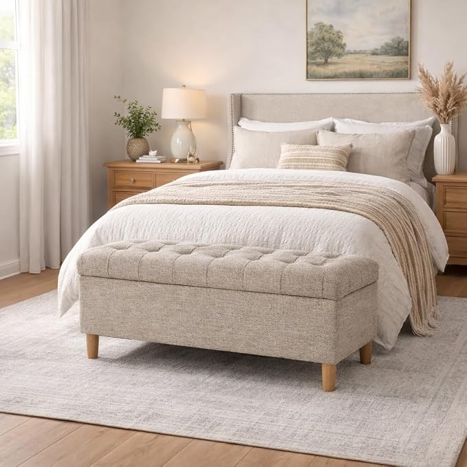 HomePop 40" Ainsley Button Tufted Storage Bench - Midtone Gray
